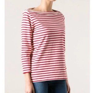 Burberry Striped Boat Neck Top in Red Cream Size S Petite